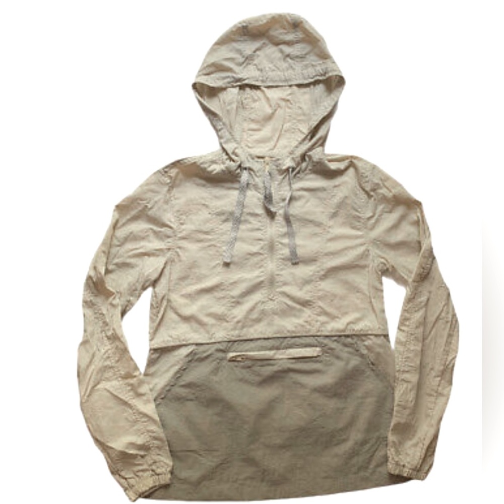 Thread &Supply Beige & Grey Nylon 1/4 Zip Windbreaker womens XS, kangaroo pocket